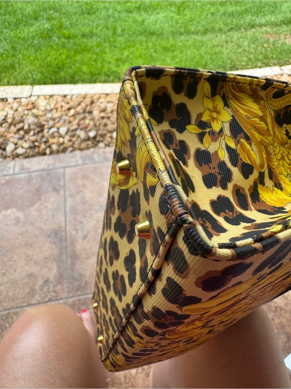 Versace Black and Yellow Baroque Top-Handle Purse with dusty - Picture 7 of 16
